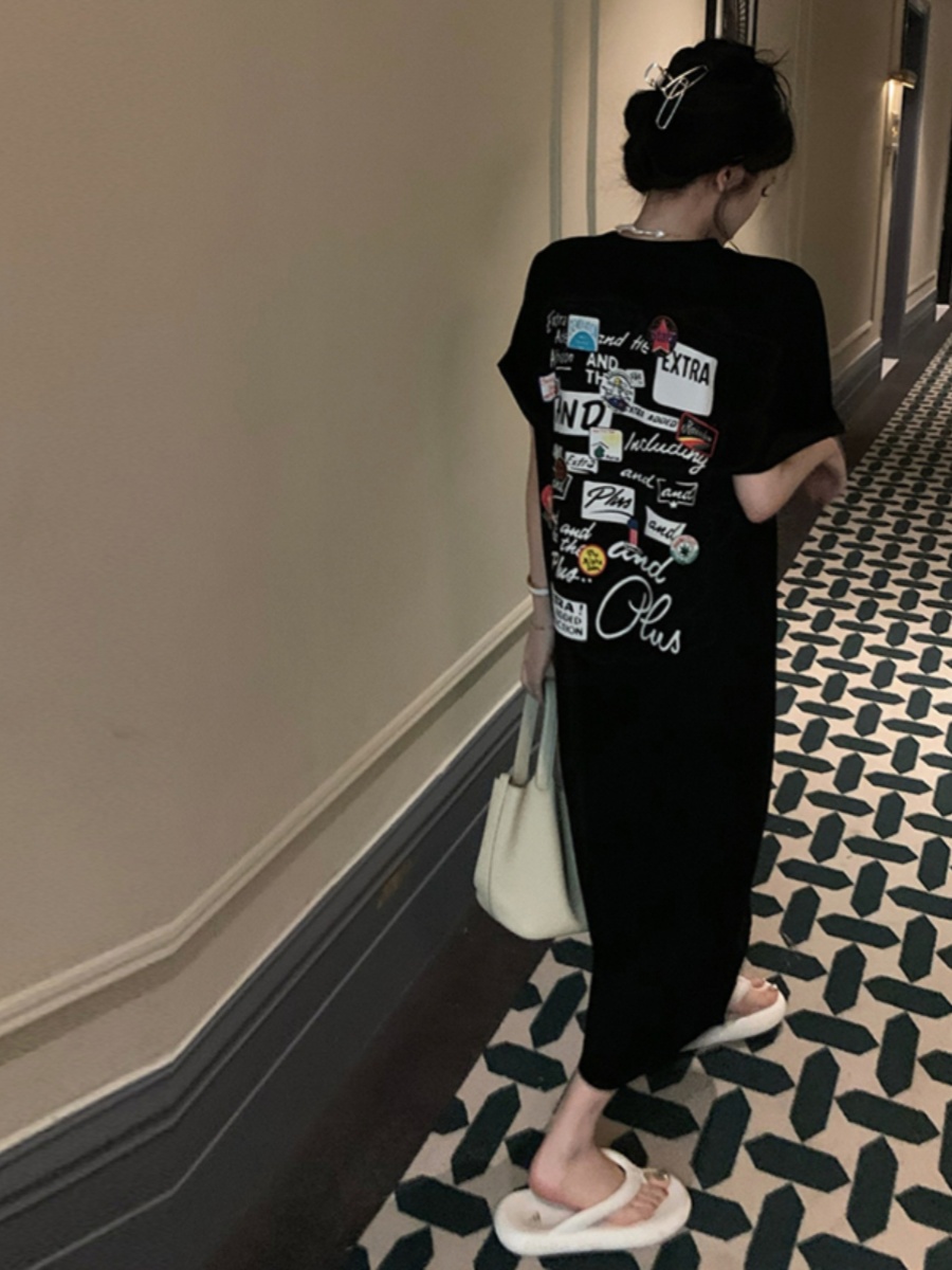 Korean Style A Line Shirt Dress - Vestido T-Shirt Preto de Manga Curta