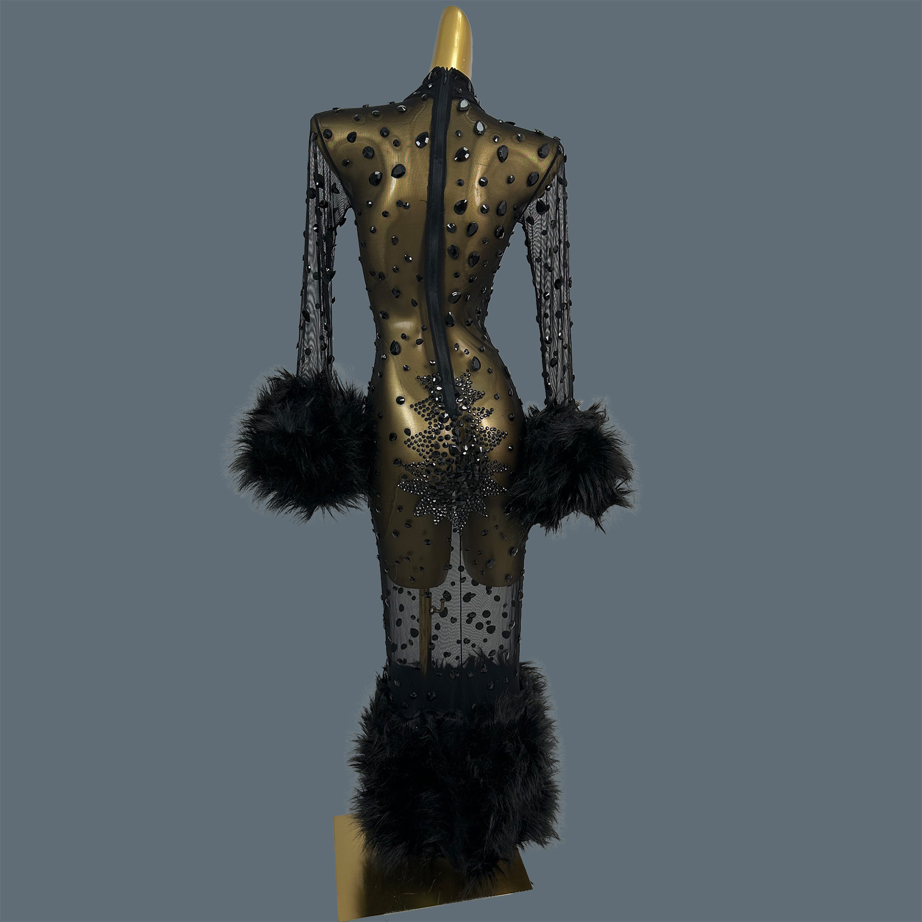 Sparkly Rhinestone Club Party Dress - Sexy ver através de malha fofo