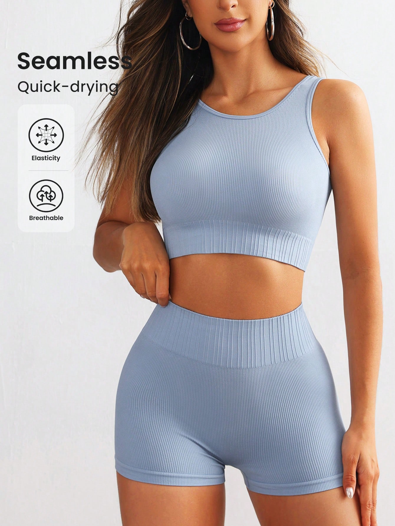 Seamless Ribbed Workout Tank Top - Conjunto de Yoga Sem Costura para