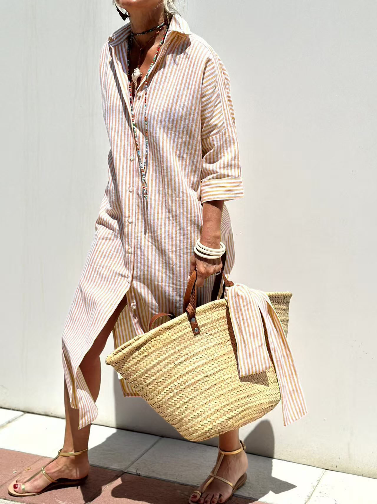 Vestido Longo Maxi com Cinto,  - Casual Loose Linen Shirt Dress avaliação e preço