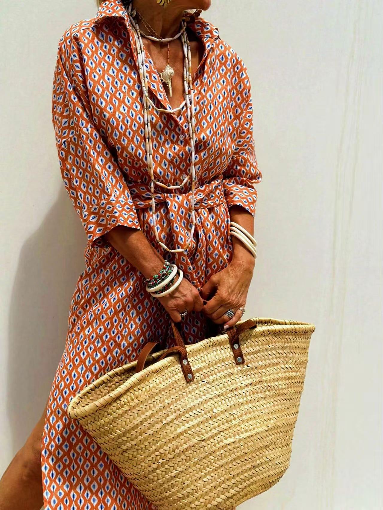 Vestido Longo Maxi com Cinto,  - Casual Loose Linen Shirt Dress avaliação e preço