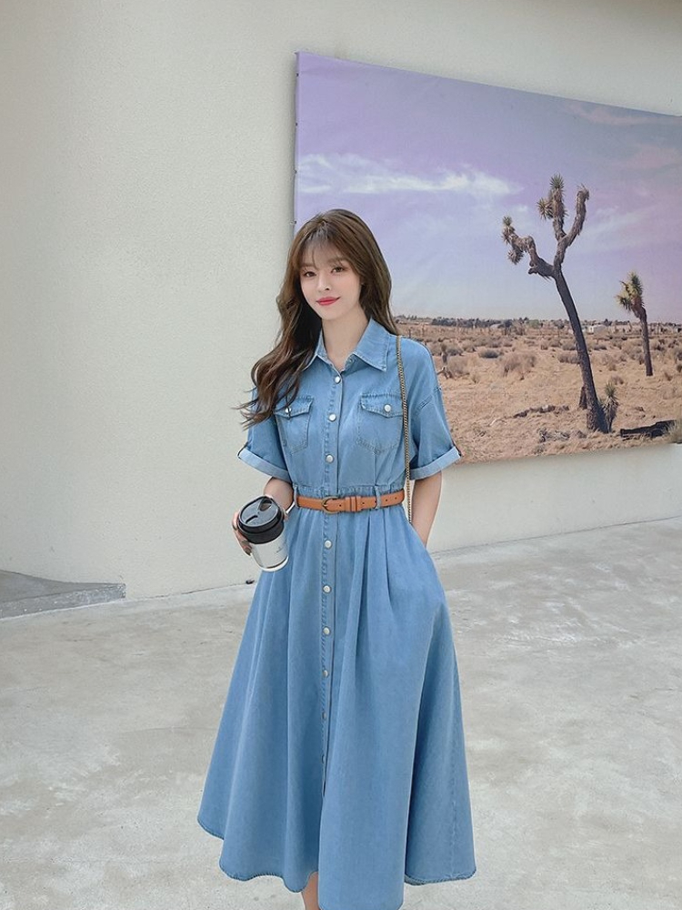 Women's Denim Dress 2026 Summe - Korean Style A Line Shirt Dress avaliação e preço