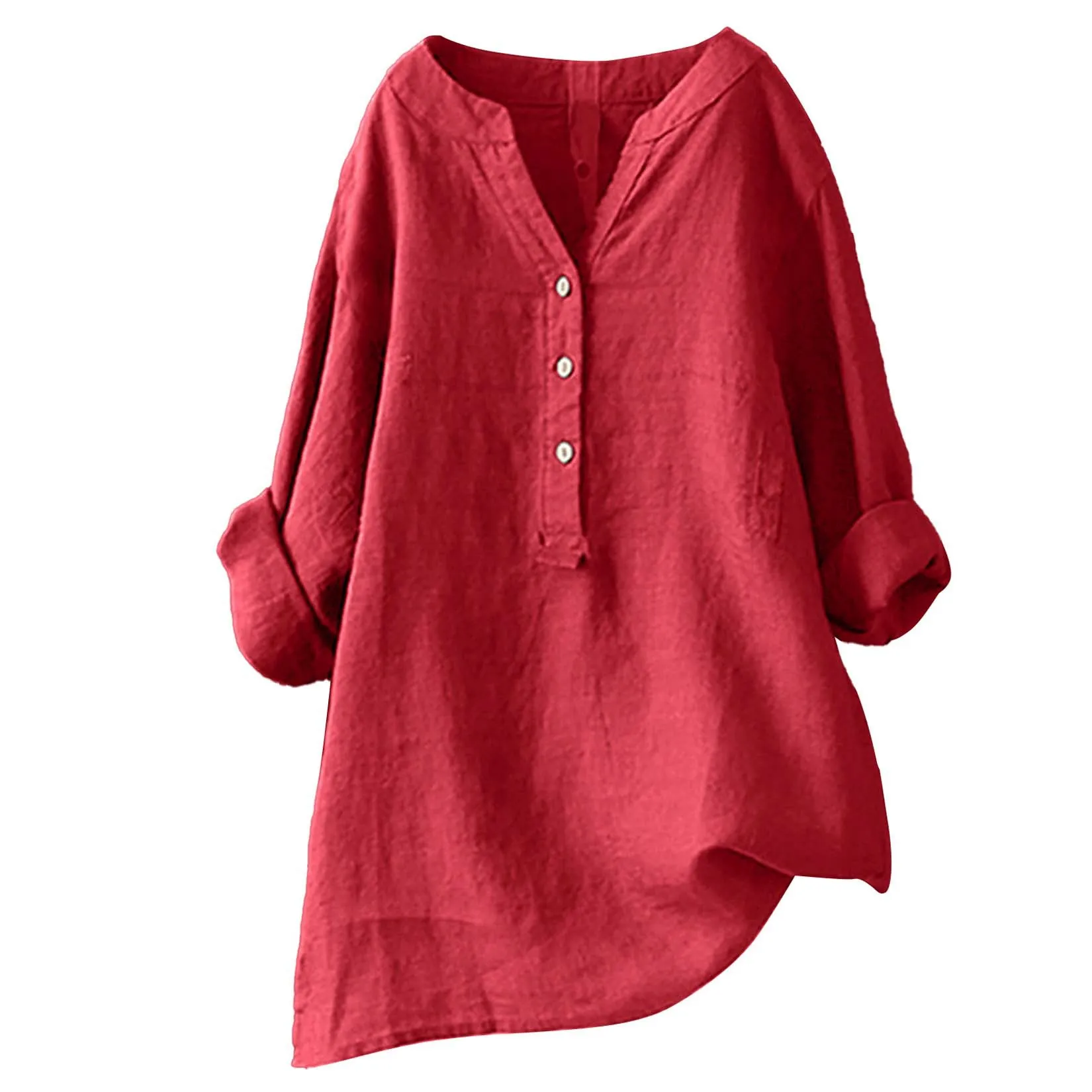 Camisas de algodão e linho uni - Casual Loose Linen Shirt Dress avaliação e preço