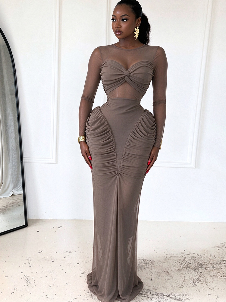 Vestidos Maxi Bodycon para Mul - Sexy Mesh Sheer Bodycon Dress avaliação e preço