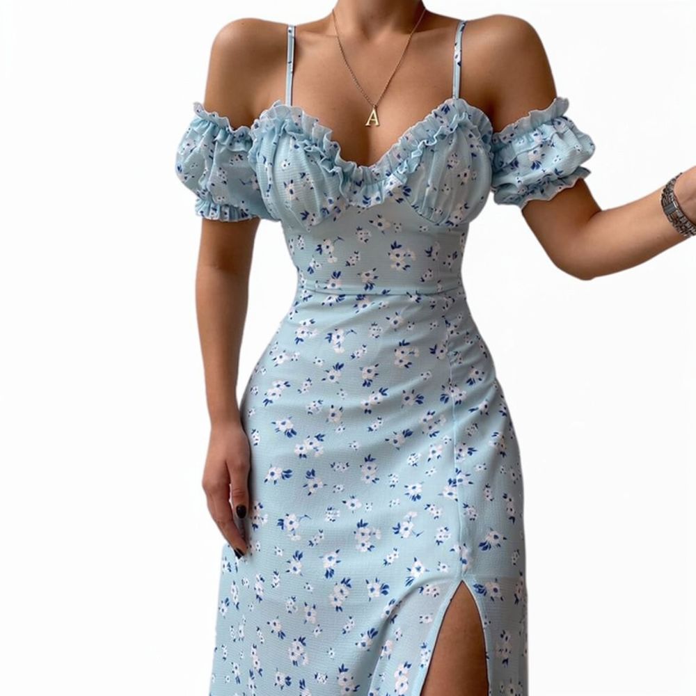 Vestido floral de verão para m - French Vintage Floral Midi Dress avaliação e preço