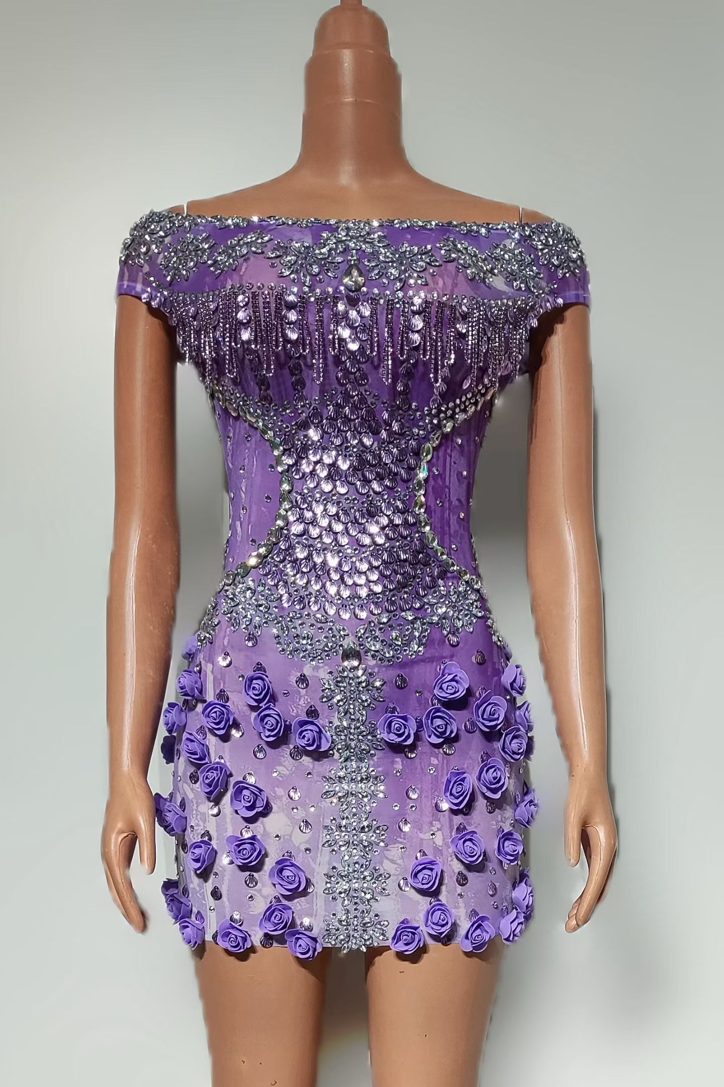 Vestido Mini Roxo Brilhante co - Sparkly Rhinestone Club Party Dress avaliação e preço